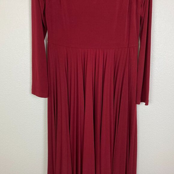 Coldwater Creek Pleated Maxi Dress Size 10 Burgundy Red Stretch Side Zip - Picture 3 of 7